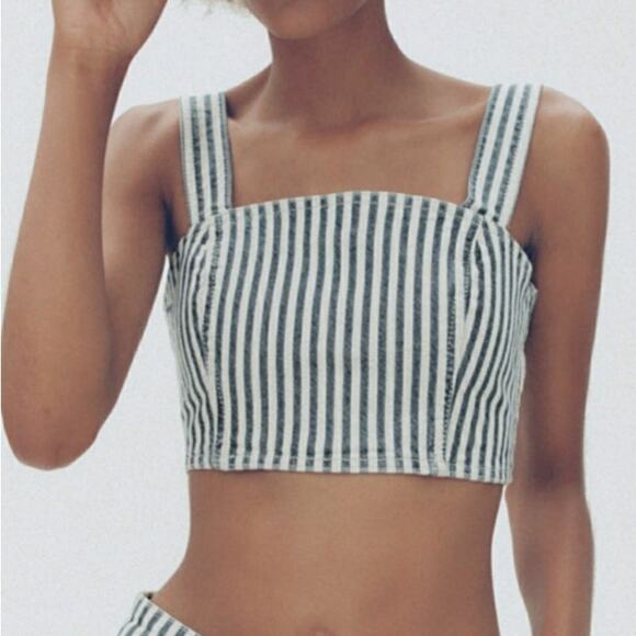 NWT Zara cropped striped denim top size xs - Picture 1 of 4